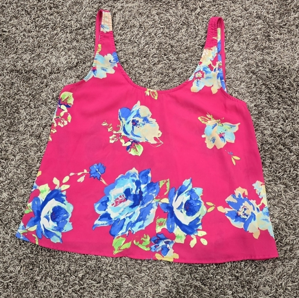 Everly Floral Pink and Blue Women's Tank Top Size S